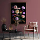 Living room with Dahlias with Achillea Print on the wall, a chair, and decorative items.